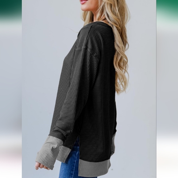 SHEWIN Womens Sweatshirt Casual Fall Tops for Women Trendy Button Henley Neck, M - Picture 3 of 6